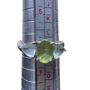 Silver Gold Plated Citrine and Quartz Ring Size 6